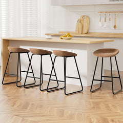 Artiss 4x Bar Stools Kitchen Dining Chairs Counter Stool PU Leather Metal Brown