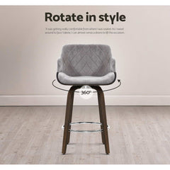 Artiss 2x Bar Stools Swivel Velvet Padded Wooden