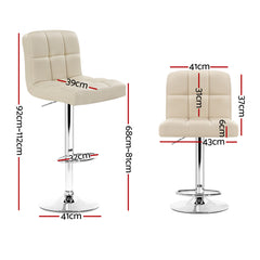 Artiss 2x Bar Stools Leather Gas Lift Beige