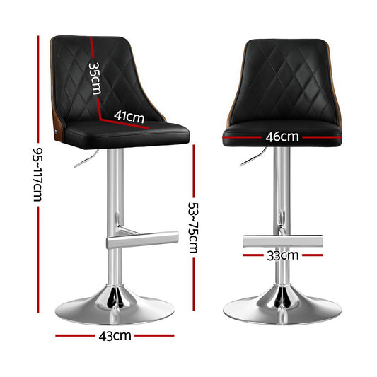 Artiss 2X Bar Stool Wood Swivel Adjustable Kitchen Counter Stool Leather Black