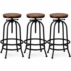 Artiss 3x Bar Stool Backless Swivel Counter Barstools 70-90cm Seat Height Adjustable Industrial