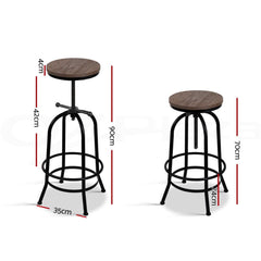 Artiss 3x Bar Stool Backless Swivel Counter Barstools 70-90cm Seat Height Adjustable Industrial