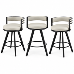 Artiss Bar Stools Set of 3 Swivel Counter Stools with Padded Backrest PU Leather Beige