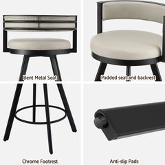 Artiss Bar Stools Set of 3 Swivel Counter Stools with Padded Backrest PU Leather Beige