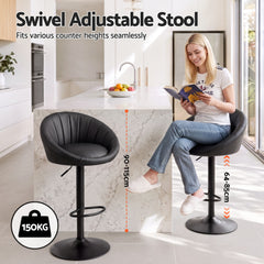 Artiss Bar Stool X2 Gas Lift Adjustable Rounded Shell Backrest PU Leather Black