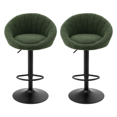 Artiss 2x Bar Stools Kitchen Chairs Gas Lift Adjustable Round Shell Boucle Green