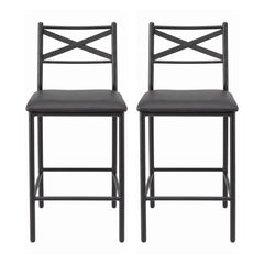 Artiss Bar Stools Set of 2 Counter 66cm Height Stools with Backrest, PU Cushioned Seat, Black