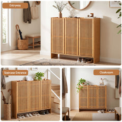 Artiss Shoe Cabinet Versatile Door 24 Pairs Shoe Storage Cupboard Bamboo