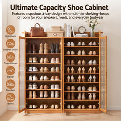 Artiss Shoe Cabinet 25 Pairs Shoe Storage Cupboard Umbrella Hook Raised Top Edge Wood