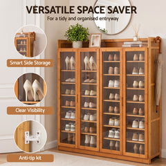 Artiss Shoe Cabinet 25 Pairs Shoe Storage Cupboard Umbrella Hook Raised Top Edge Wood