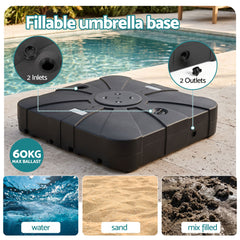 Instahut Outdoor Umbrella Base 2 Fillable 60kg Cantilever Umbrella Base with Wheels 84cm