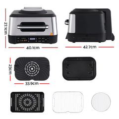 Devanti 5-in-1 Electric BBQ Grill Air Fryer, 2200W 8L Smart Thermometer