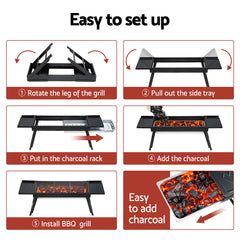 Grillz Charcoal BBQ Grill Smoker Portable Barbecue Outdoor Foldable Camping