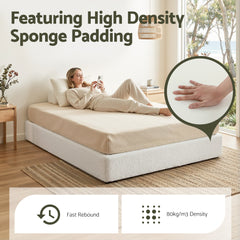 Artiss Compression Bed Frame Double Size No Assembly Vacuum High Density Sponge Boucle Cream White