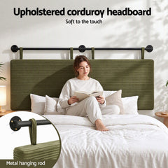 Artiss Wall Mounted Headboard Double Corduroy Upholstered Hanging Bed Head