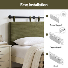 Artiss Wall Mounted Headboard King Single Corduroy Upholstered Hanging Bed Head