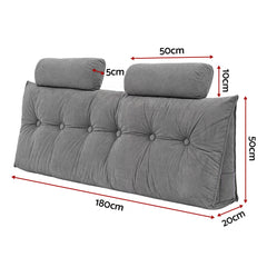 Artiss Headboard Pillow Queen Wedge Backrest Triangular with 2 Cushions Grey