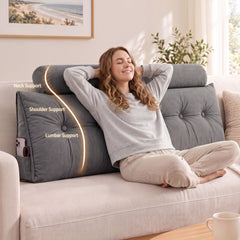 Artiss Headboard Pillow Queen Wedge Backrest Triangular with 2 Cushions Grey