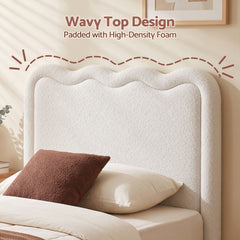 Artiss Boucle Bed Head Double Size Upholstered Wavy Headboard Beige