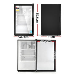 Devanti 105L Bar Fridge Glass Door Mini Fridge Countertop Cooler Black
