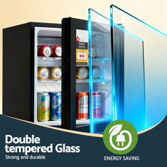 Devanti 40L Bar Fridge Glass Door Mini Fridge Countertop Cooler Black