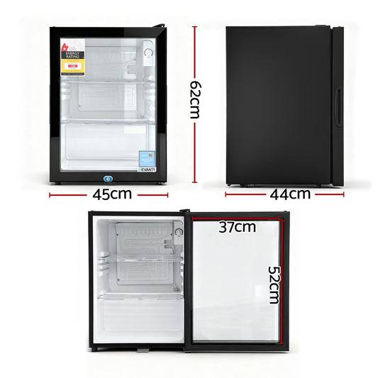 Devanti 56L Bar Fridge Glass Door Mini Fridge Countertop Cooler Black