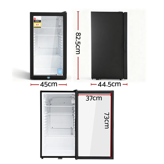 Devanti 78L Bar Fridge Glass Door Mini Fridge Countertop Cooler Black