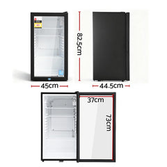 Devanti 78L Bar Fridge Glass Door Mini Fridge Countertop Cooler Black