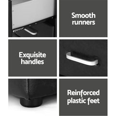Artiss 2X Bedside Table 2 Drawers Side Table Leather - CADEN Black