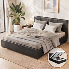 Artiss Bed Frame Queen Size Gas Lift Black NINO