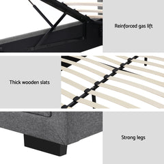 Artiss Bed Frame Queen Size Gas Lift Grey TIYO