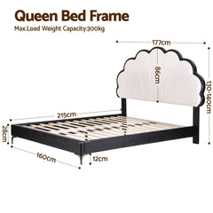Artiss Queen Bed Frame with Adjustable Shell Headboard and PVC Upholstery