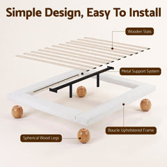 Artiss Queen Bed Frame with Boucle Upholstery and Solid Rubber Wood Legs