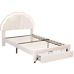 Artiss King Single Bed Frame with Storage Drawer Upholstered Velvet Platform Bed LED Headboard