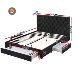 Artiss Double Bed Frame Storage Charging Station Upholstered 3 Drawers USB Type-C