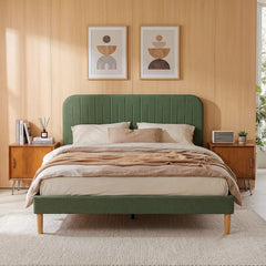 Artiss Queen Bed Frame, Green Fabric, Padded Headboard, 300kg Capacity