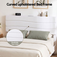 Artiss Double Bed Frame with Adjustable Headboard Platform Base Linen Fabric Charging Ports