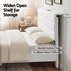 Artiss Double Bed Frame with Adjustable Headboard Platform Base Linen Fabric Charging Ports