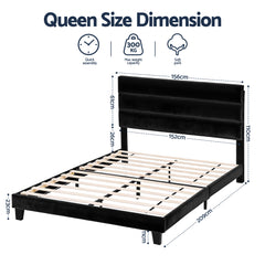 Artiss Queen Bed Frame Upholstered Platform Base with Geometric Headboard Black Velvet