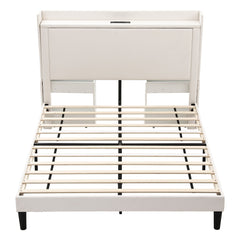 Artiss Double Bed Frame with USB Charging and Side Storage Shelves Beige