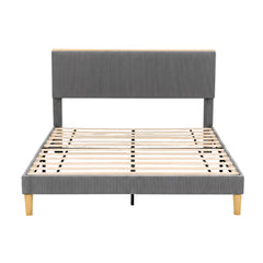 Artiss Double Bed Frame Upholstered Adjustable Headboard Mood Lighting Heavy Duty Grey Velvet