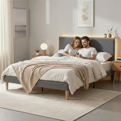 Artiss Queen Bed Frame Upholstered Adjustable Headboard Mood Lighting Heavy Duty Grey Velvet