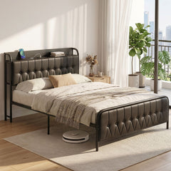 Artiss Double Bed Frame with Storage Headboard SAA Certified Charging Station