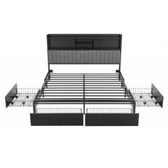 Artiss King Bed Frame with Storage, 4 Drawers and Charging Station