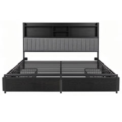 Artiss King Bed Frame with Storage, 4 Drawers and Charging Station