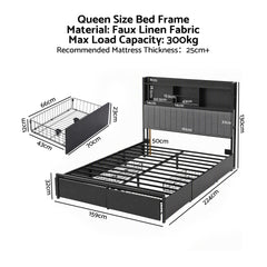 Artiss Queen Bed Frame with Storage, 4 Drawers and Charging Station