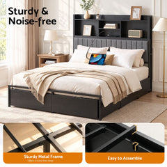 Artiss Queen Bed Frame with Storage, 4 Drawers and Charging Station
