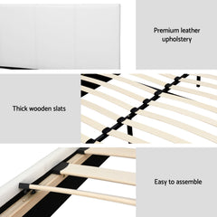 Artiss BedStory Queen Bed Frame Set with Hybrid Mattress and Leather Frame Medium White