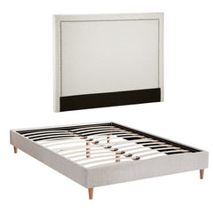 Artiss Queen Bed Frame Platform Bed Base Upholstered Headboard Linen Fabric Beige