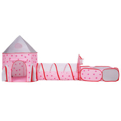Keezi Kids Playhouse Play Tent Pop Up Castle Crawl Tunnel Basketball Hoop Pink